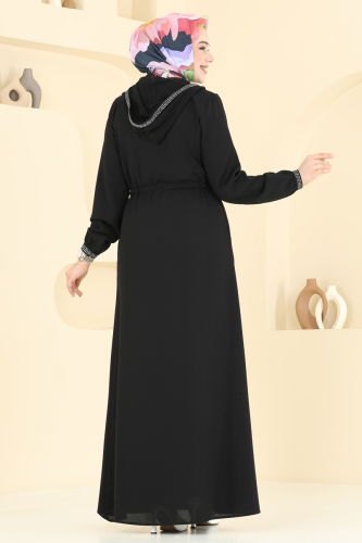 moda selvim Abaya 2511OZT1013 Black - Thumbnail