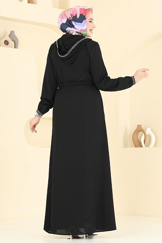 moda selvim عباءة أسود 2511OZT1013 - Thumbnail