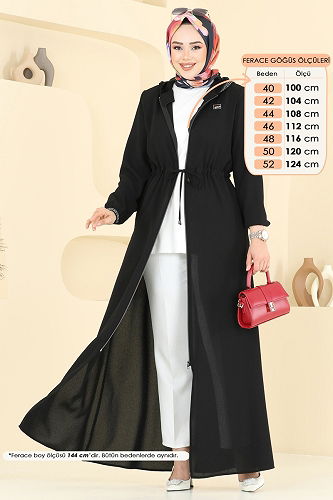 moda selvim عباءة أسود 2511OZT1013 - Thumbnail
