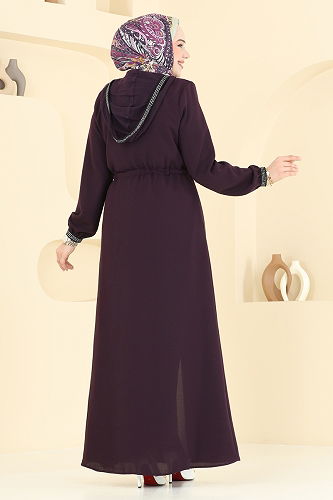 moda selvim Abaya 2511OZT1013 Damson - Thumbnail