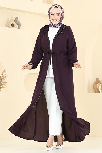 moda selvim Abaya 2511OZT1013 Damson - Thumbnail