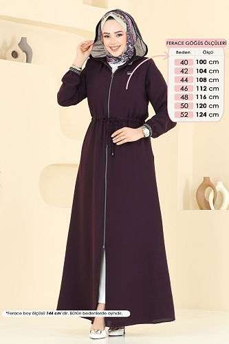 moda selvim Abaya 2511OZT1013 Damson - Thumbnail