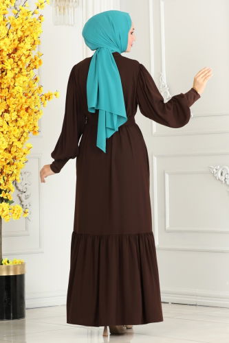 moda selvim Abaya 2518SL432 Brown - Thumbnail