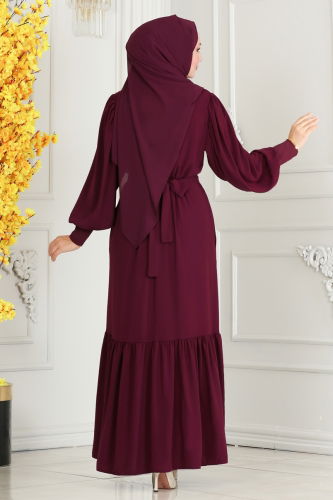 moda selvim Abaya 2518SL432 Burgundy - Thumbnail