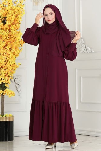 moda selvim Abaya 2518SL432 Burgundy - Thumbnail