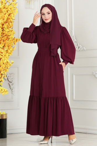 moda selvim Abaya 2518SL432 Burgundy - Thumbnail