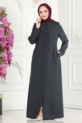 moda selvim Abaya 25212PD194 Anthracite - Thumbnail