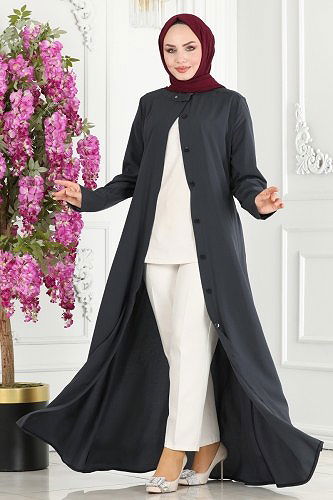 moda selvim Abaya 25212PD194 Anthracite - Thumbnail