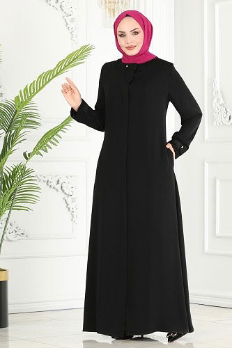 moda selvim Abaya 25212PD194 Black - Thumbnail