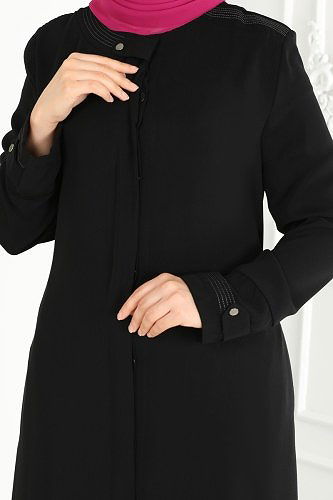 moda selvim Abaya 25212PD194 Black - Thumbnail
