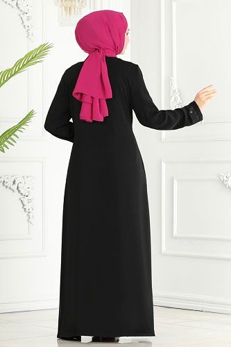 moda selvim Abaya 25212PD194 Black - Thumbnail