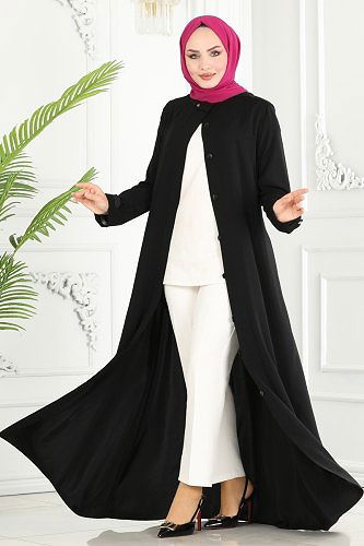 moda selvim Abaya 25212PD194 Black - Thumbnail