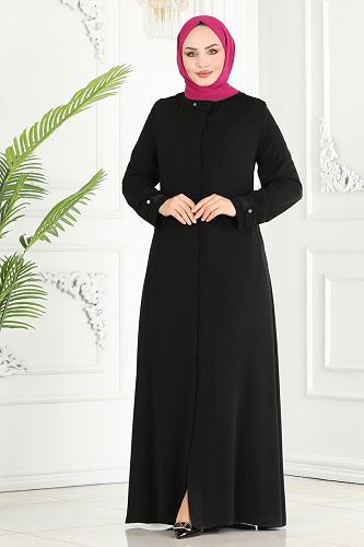 moda selvim Abaya 25212PD194 Black - Thumbnail