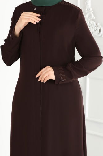 moda selvim Abaya 25212PD194 Brown - Thumbnail