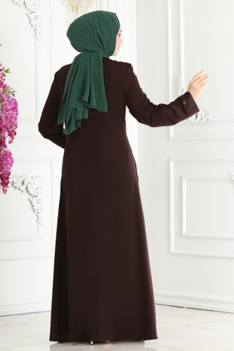 moda selvim Abaya 25212PD194 Brown - Thumbnail