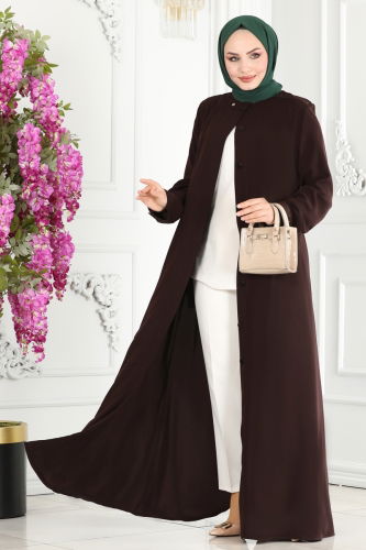 moda selvim Abaya 25212PD194 Brown - Thumbnail