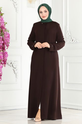 moda selvim Abaya 25212PD194 Brown - Thumbnail