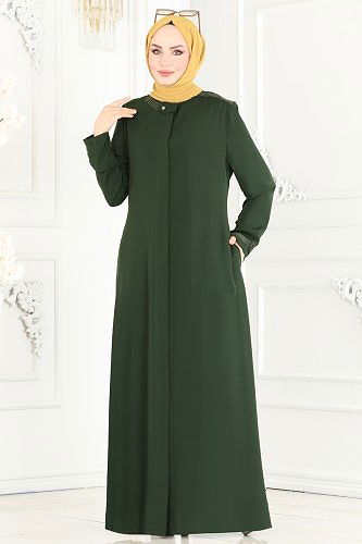 moda selvim عباءة اخضر عفني 25212PD194 - Thumbnail