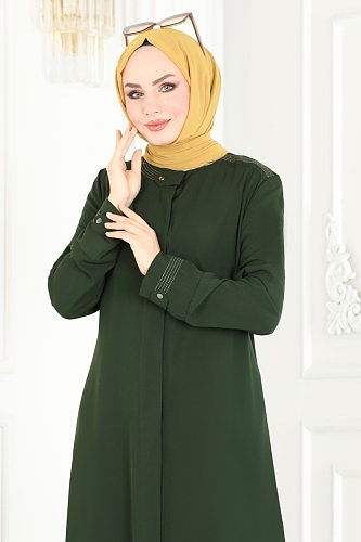 moda selvim عباءة اخضر عفني 25212PD194 - Thumbnail