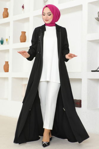 moda selvim Abaya 25214PD194 Black - Thumbnail