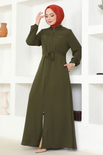 moda selvim Abaya 25214PD194 Khaki - Thumbnail