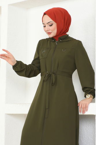 moda selvim Abaya 25214PD194 Khaki - Thumbnail