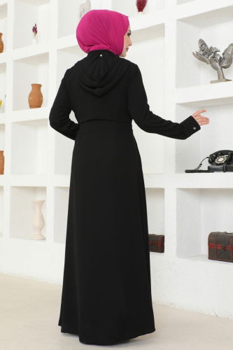 moda selvim Abaya 25215PD194 Black - Thumbnail