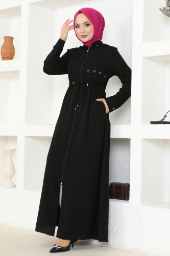 moda selvim Abaya 25215PD194 Black - Thumbnail