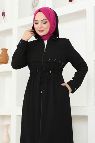 moda selvim Abaya 25215PD194 Black - Thumbnail