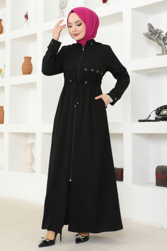 moda selvim Abaya 25215PD194 Black - Thumbnail