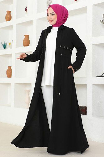 moda selvim Abaya 25215PD194 Black - Thumbnail