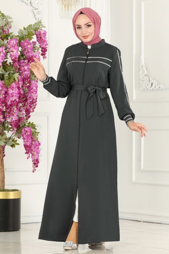 moda selvim Abaya 25223PD194 Anthracite - Thumbnail