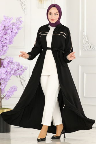 moda selvim Abaya 25223PD194 Black - Thumbnail