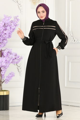 moda selvim Abaya 25223PD194 Black - Thumbnail