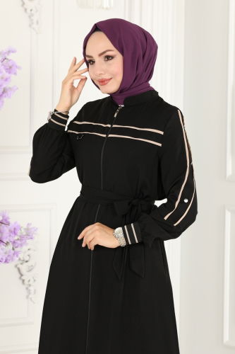 moda selvim Abaya 25223PD194 Black - Thumbnail