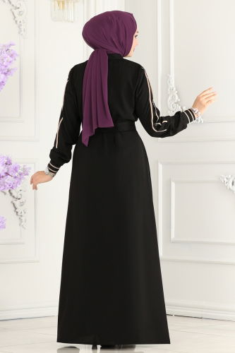 moda selvim Abaya 25223PD194 Black - Thumbnail