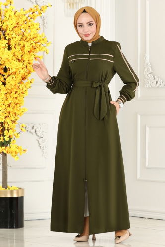 moda selvim Abaya 25223PD194 Khaki - Thumbnail