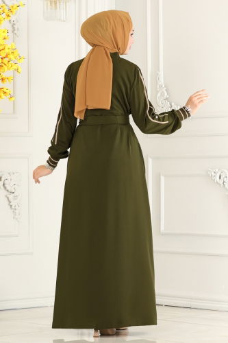 moda selvim Abaya 25223PD194 Khaki - Thumbnail