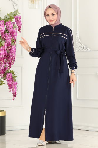 moda selvim Abaya 25223PD194 Navy Blue - Thumbnail