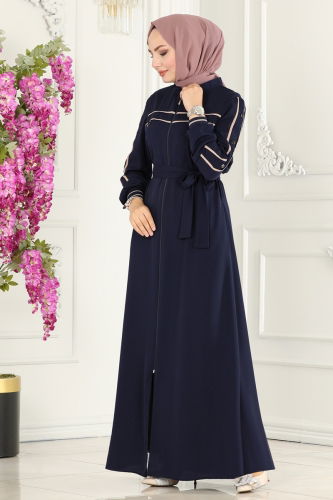 moda selvim Abaya 25223PD194 Navy Blue - Thumbnail