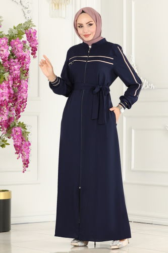 moda selvim Abaya 25223PD194 Navy Blue - Thumbnail