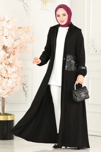 moda selvim Abaya 25224PD194 Black - Thumbnail