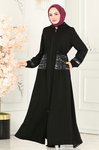 moda selvim Abaya 25224PD194 Black - Thumbnail