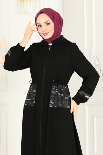 moda selvim Abaya 25224PD194 Black - Thumbnail