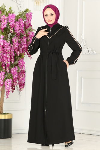 moda selvim Abaya 25233PD194 Black - Thumbnail