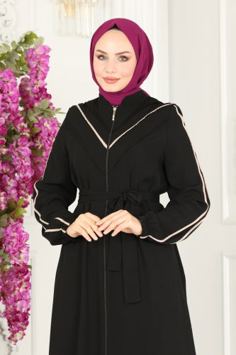 moda selvim Abaya 25233PD194 Black - Thumbnail