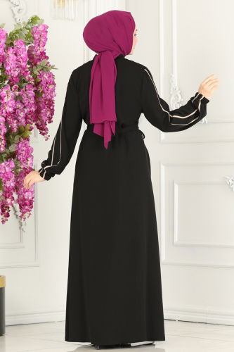 moda selvim Abaya 25233PD194 Black - Thumbnail