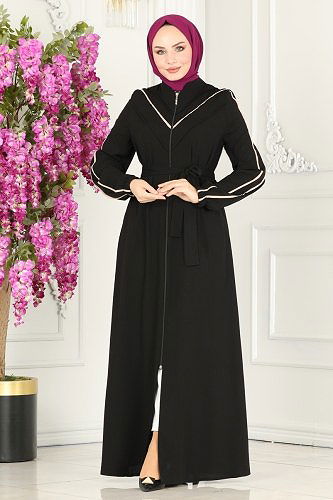 moda selvim Abaya 25233PD194 Black - Thumbnail