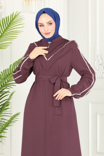 moda selvim Abaya 25233PD194 Dark Lilac - Thumbnail