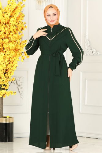 moda selvim Abaya 25233PD194 Emerald - Thumbnail